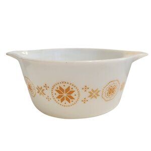 Vintage Pyrex Cinderella 1.5 Qt. Bowl Golden Snowflake Pattern White & Gold Desi